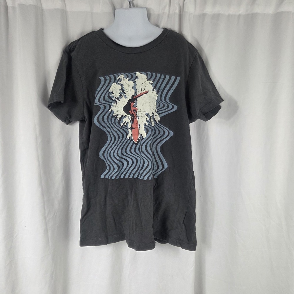 Tiny Whales Shirt Kids 12-14 Black Surfer Wave Short Sleeve Graphic Tee Top